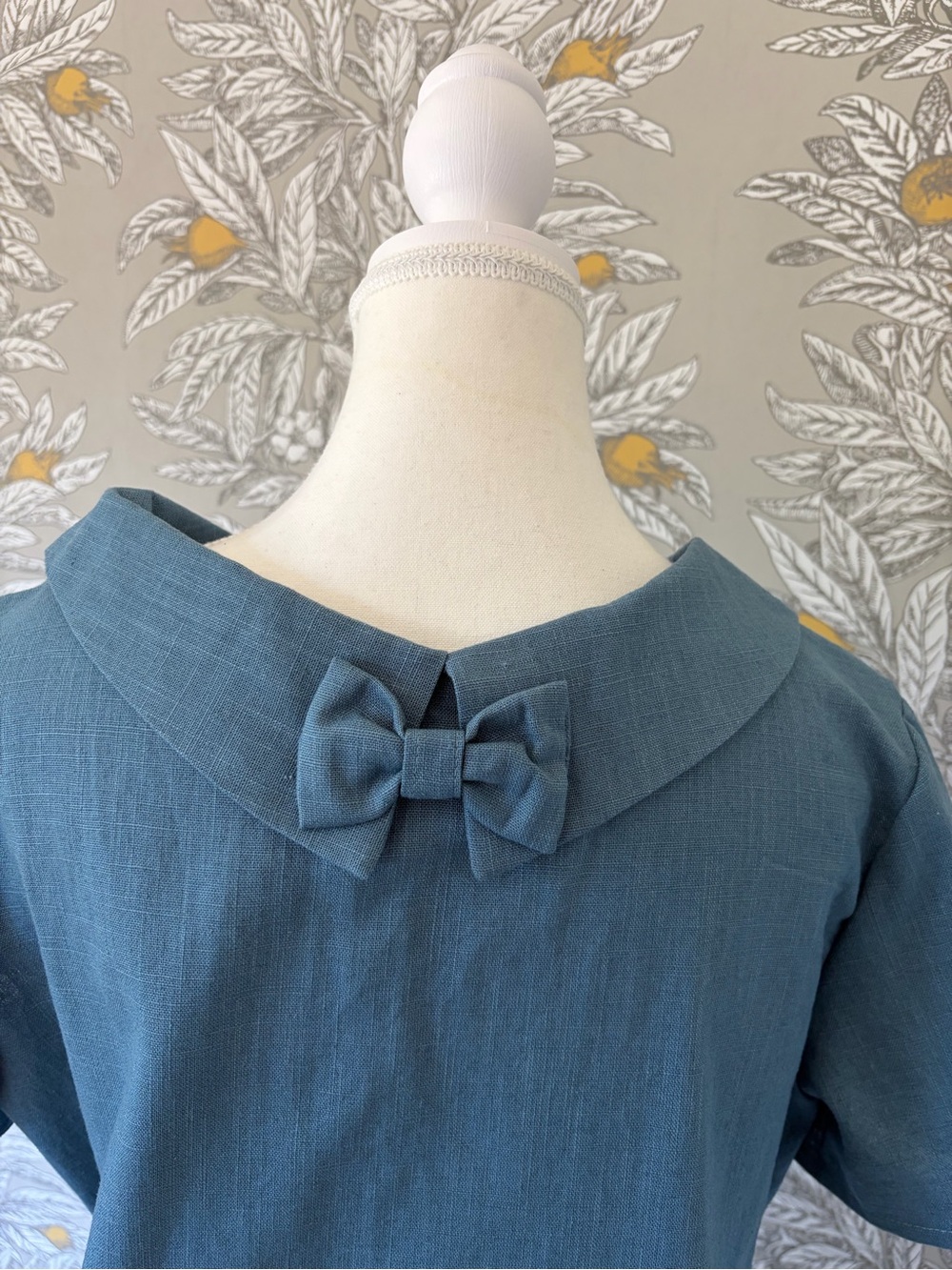 Le Muse Story Linen Blend Dress S Navy Blue Jackie O Collar 50s Look Back Bow